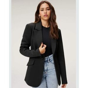 Good American Black Scuba Single Button Blazer Jacket Zip Cuffs Womens XL LKNW